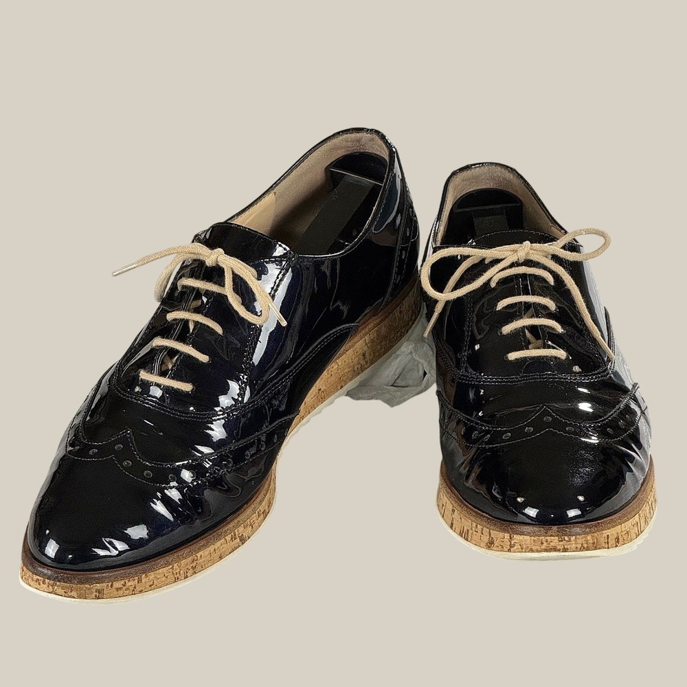 Paul Green Dandy Patent Leather Oxford Shoes Womens US 9 UK 6.5 Cork Platform - Picture 2 of 10